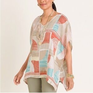 Chico’s Linen Geometric Print Blouse Size S/M